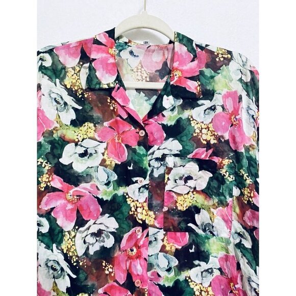 Olivier Strelli Womens 42 Large Floral Button Up Tunic Top Long Sleeve Boho - Picture 2 of 6